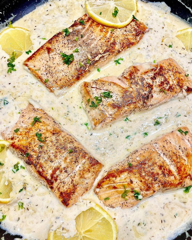 Salmon in Garlicky Lemon Parm Sauce