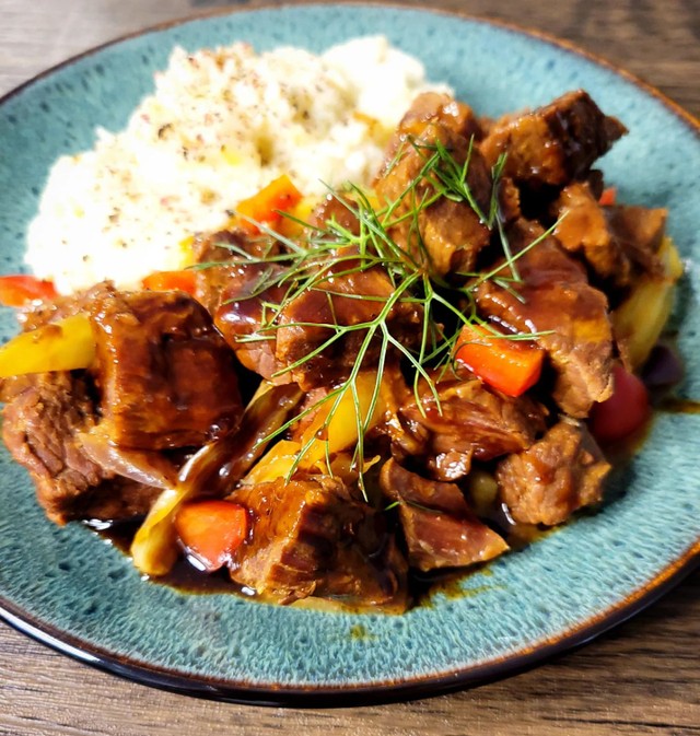 Keto Beef Stew with Fennel and Apricot Raspberry Balsamic Glaze