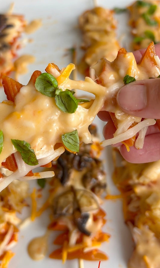 Cheesy Pizza Pasta Skewers