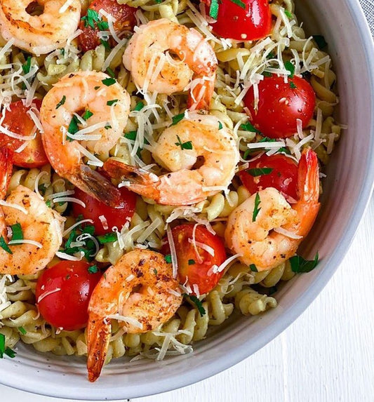 Garlic Shrimp Pasta with Pesto