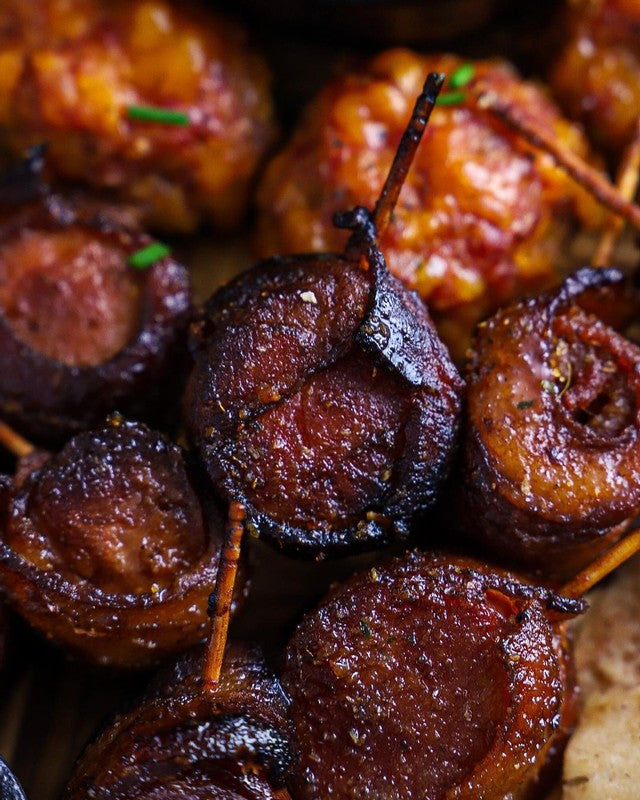 Smoked Maple Dijon Bacon Wrapped Sausage Bites