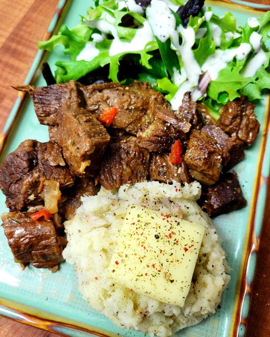 Steak Bites with Cauliflower Mash