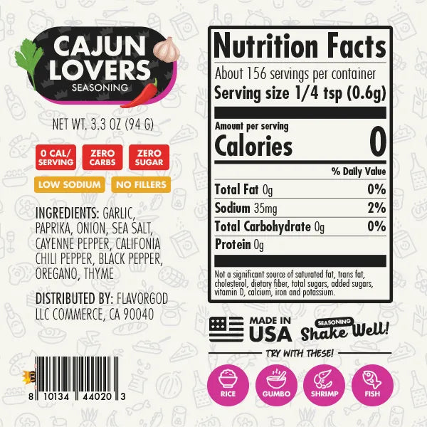 Nutrition label and ingredients for