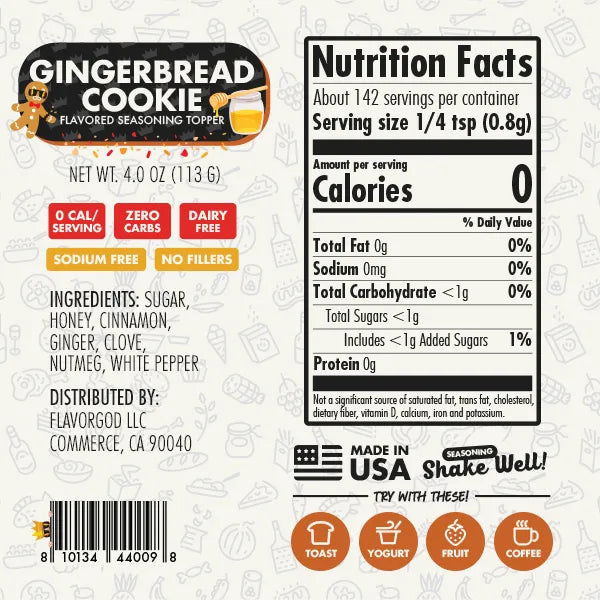 Nutrition label and ingredients for