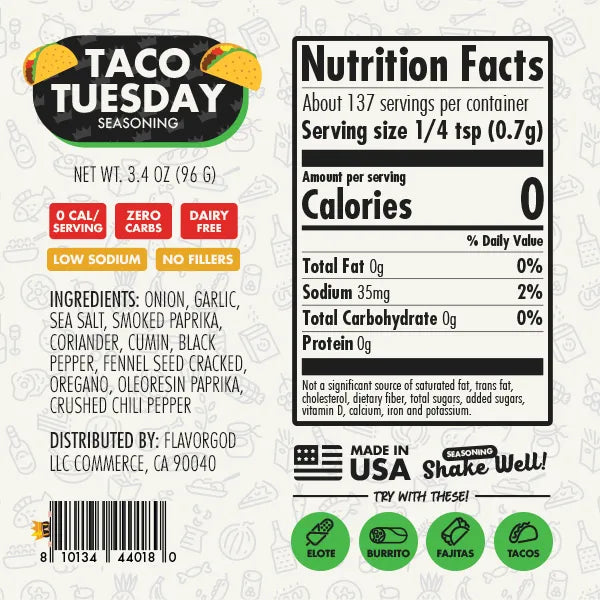Nutrition label and ingredients for Cook at Home Combo