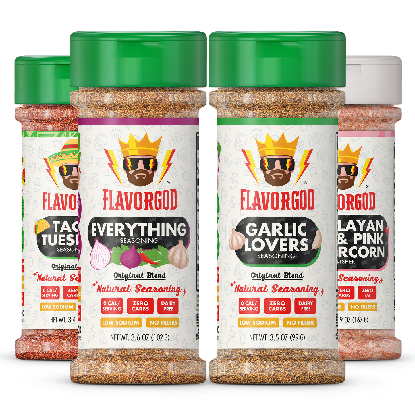 Keto Combo Herb, Spice & Seasoning Gift Pack Of 4, Everything, Garlic Lovers, Taco Tuesday, Himalayan Salt, Natural Healthy Spice Blend, Chicken, Beef, Seafood, Vegetable, BBQ, Steak Rub by FlavorGod - Flavor God