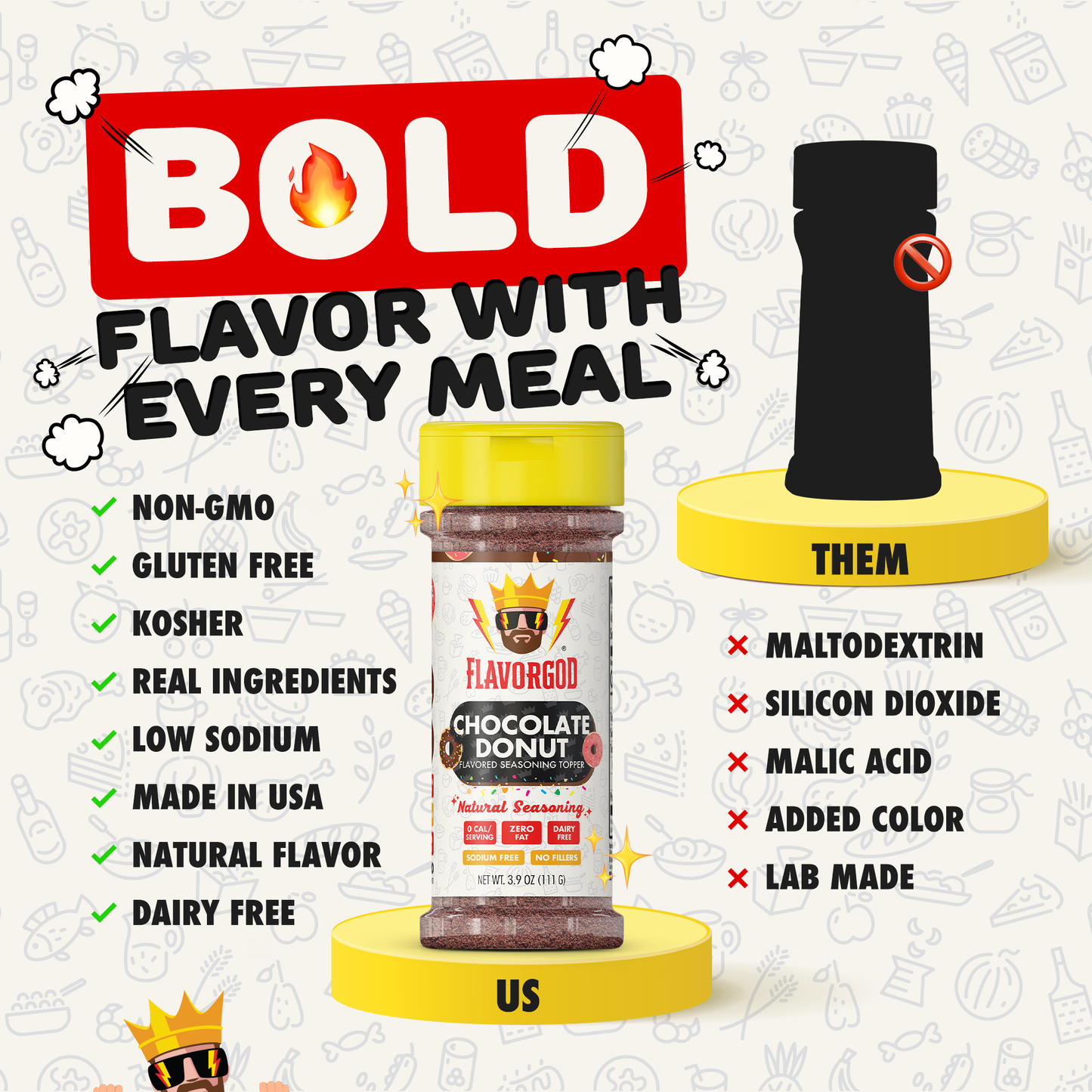 Munchies Combo Pack Of 4, Seasoning Gift Set, Taco Tuesday, Pizza, Buttery Cinnamon Roll, Chocolate Donut, Natural Healthy Spice Blend, Low Sodium Chicken, Beef, Seafood, Salad, Steak Rub by FlavorGod - Flavor God