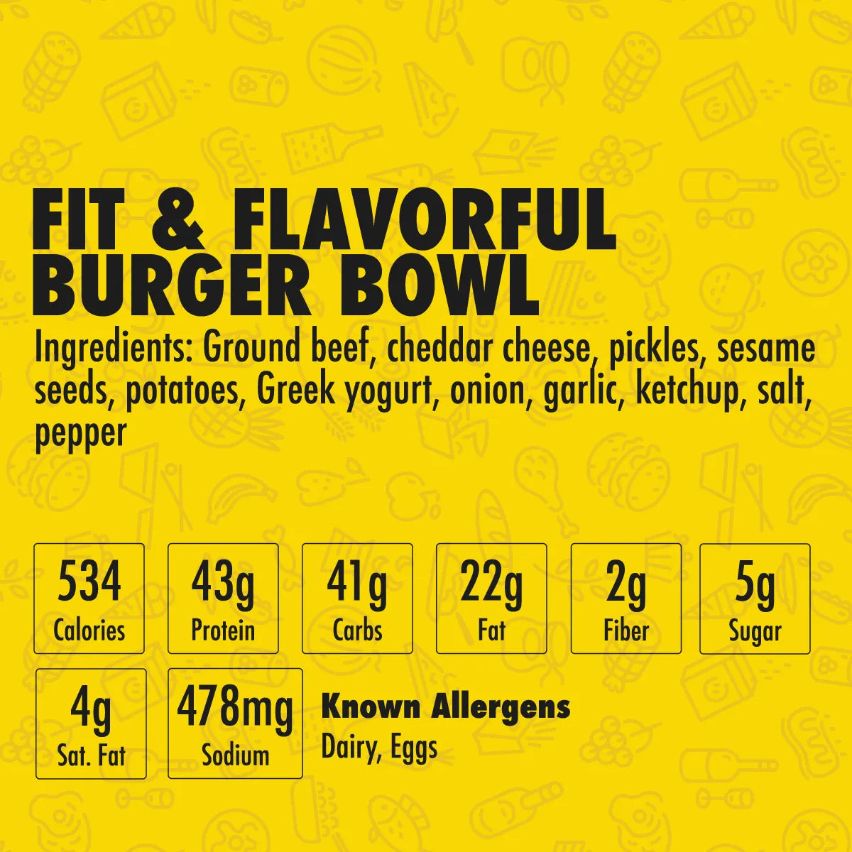 Nutrition label and ingredients for Fit & Flavorful Burger Bowl