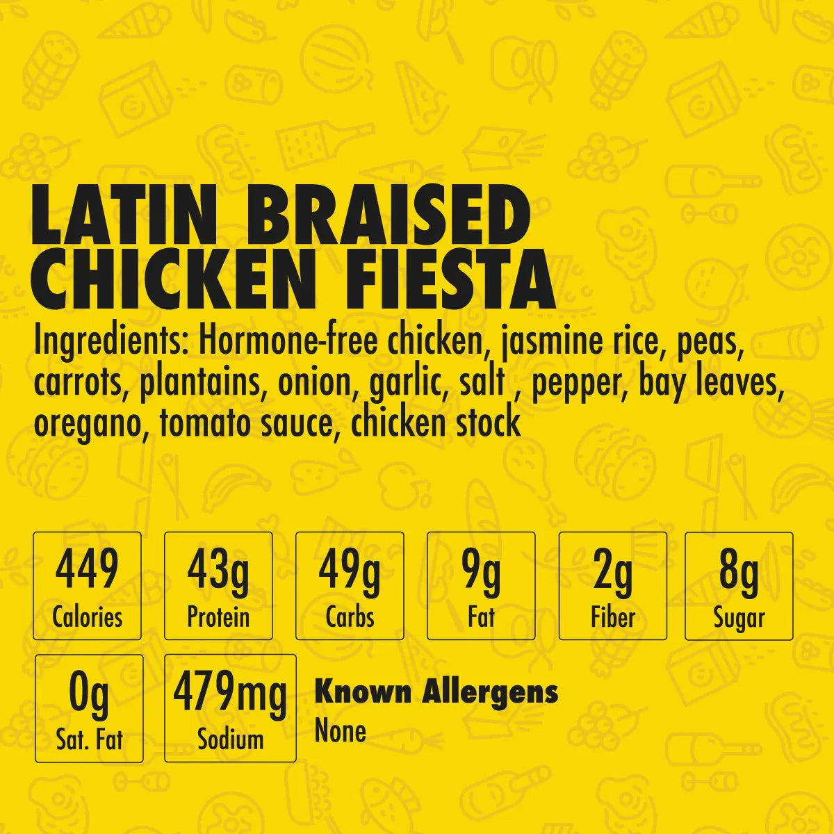 Nutrition label and ingredients for Latin Braised Chicken Fiesta