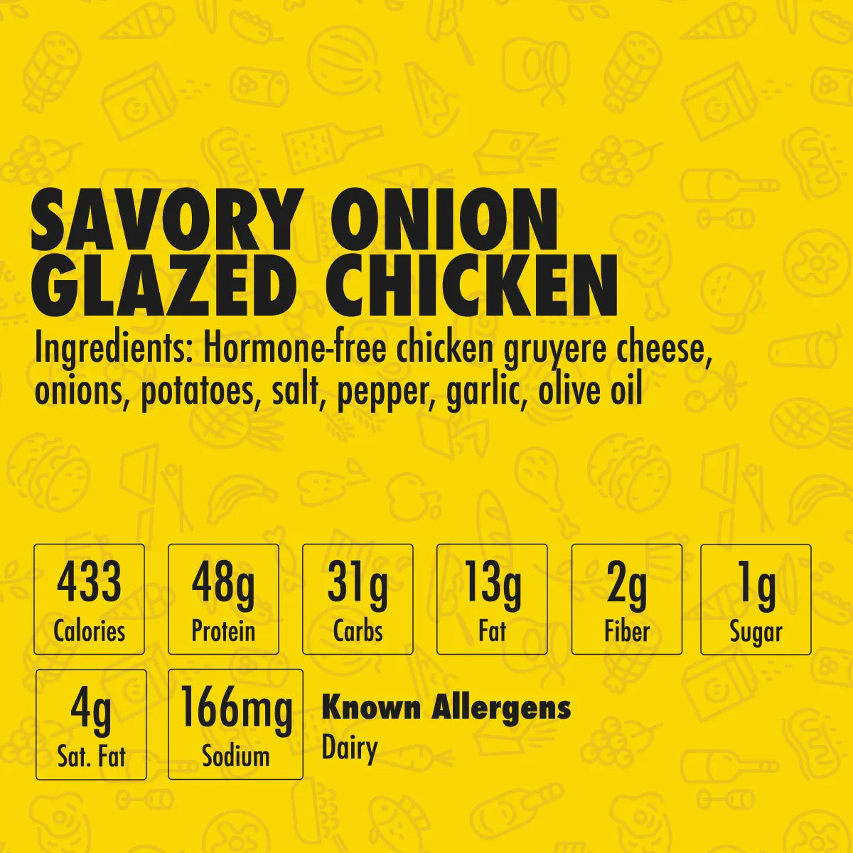 Nutrition label and ingredients for Savory Onion Glazed Chicken