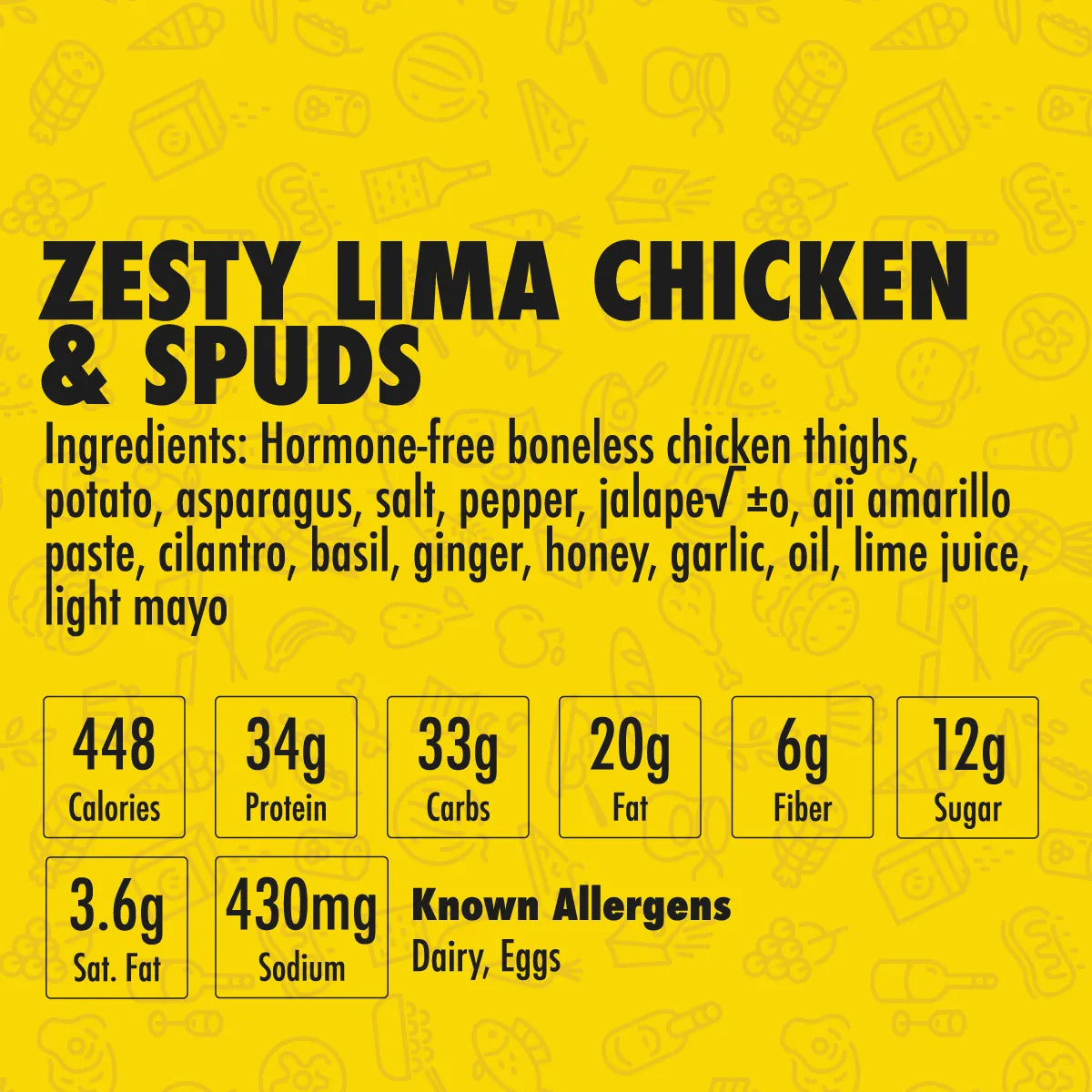 Nutrition label and ingredients for Zesty Lima Chicken & Spuds