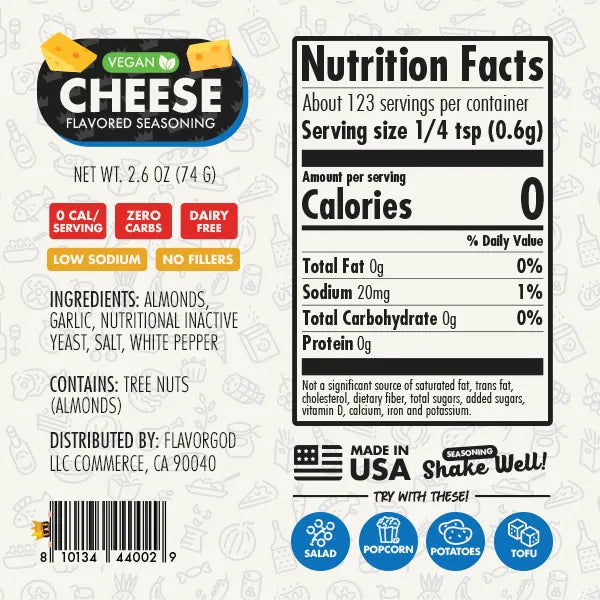 Nutrition label and ingredients for Chef Spice Pack