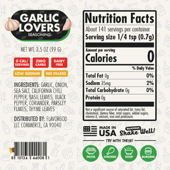 Nutrition label for Garlic Lover's Seasoning