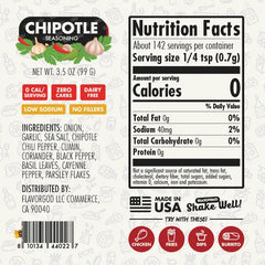 Nutrition label for Chipotle Seasoning