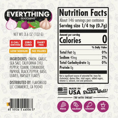 Nutrition label for Everything Seasoning