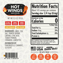 Nutrition label for Hot Wings Seasoning