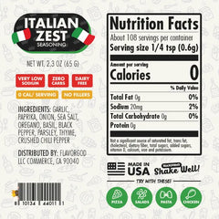Nutrition label for Italian Zest Seasoning