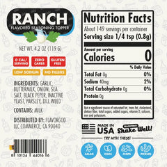 Nutrition label for Ranch Topper