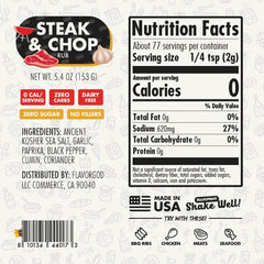 Nutrition label for Steak & Chop Rub - July 4th Sale