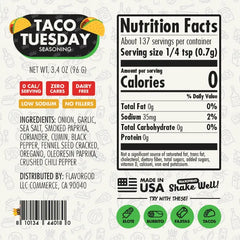 Nutrition label for Taco Tuesday Seasoning