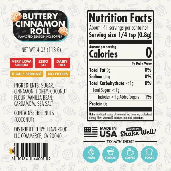 Nutrition label and ingredients for Buttery Cinnamon Roll Topper (Add-on & Save)