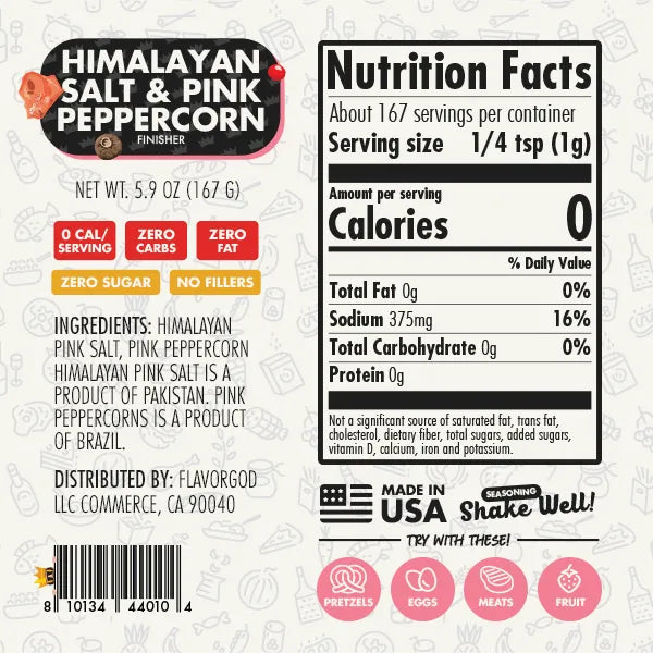 Nutrition label and ingredients for Himalayan Salt & Pink Peppercorn Finisher (VIP Add-On)