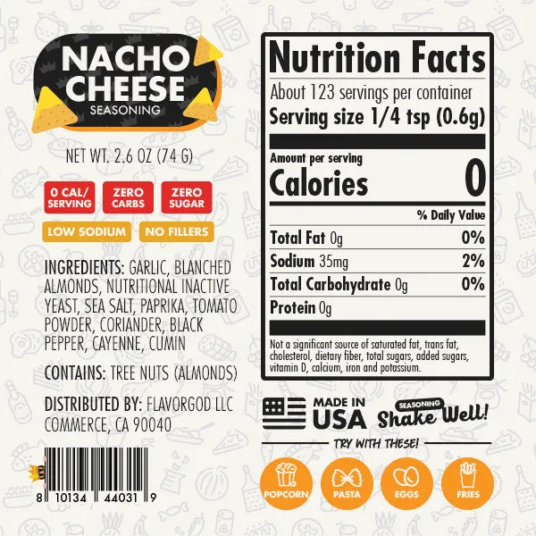 Nutrition label and ingredients for Nacho Cheese Seasoning