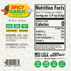 Nutrition label for Spicy Garlic Seasoning